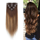 Ombre Double Weft 100% Remy Human Hair Clip in Extensions Highlight Highlighted Thick Thickened Long Straight 8pcs 18clips 20" / 20 inch 150g 4T27P4 Medium Brown to Dark Blonde mix Medium Brown MY-LADY