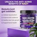 NAD+, Resveratrol, Berberine, & Biotin Anti-Aging Gummy - Hair, Skin, Nails & Joint Supplement - Collagen Peptides, Keratin, Zinc, Vitamin K2 & D3 Gummies -Regeneration- Non-GMO - Made in USA 60 Count Infinity Warehouse