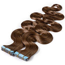 Wavy Tape in Hair Extensions 100% Human Hair Body Wave 24 inch Light Brown Long Soft Remy Hair Skin Weft Seamless Invisible Double Side Tape 20pcs/50g