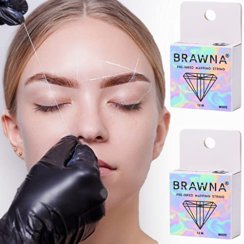White Pre Inked String for Eyebrow Mapping - Microshading Supplies - Brow Henna Tinting Kit - Eyebrow Measuring Tool - 2 Pack BRAWNA