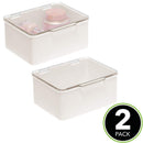 mDesign Plastic Cosmetic Storage Organizer Box Containers with Hinged Lid for Bedroom, Bathroom Vanity Shelf or Cabinet, Holds Masks, Palettes, Lotion, Astringents, or Nail Polish, 2 Pack, Cream/Clear mDesign
