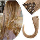Benehair Human Hair Clip in Remy Hair Extensions Dark Blonde 18 inch for Women Long Straight Hair Seamless Invisible Skin Weft Clip On 70g 8pcs Full Head Standard Weft for Party