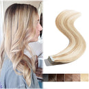 Tape in Hair Extensions Human Hair Tape in Remy Hair Extension Invisible Skin Weft Tape ins Seamless Double Sided Tape on 30g Thin 20pcs for Women Highlighted Blonde Long Straight Hair 12inch