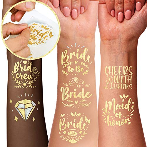 30pc Bachelorette Party Tattoos | Bride Tattoo | Perforated Temporary Metallic Gold Tattoos | Bachelorette Party Decorations | Bridesmaid Gift | Bride to Be Favor Bengum
