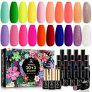 MEFA 23 Pcs Gel Nail Polish Set with Gift Box, Christmas Neon Colors Winter Collection Soak Off Colorful Rainbow Nail Gel Polish Kit with No Wipe Glossy & Matte Top and Base Coat, For Starter Nail Art Salon Design Manicure MEFA