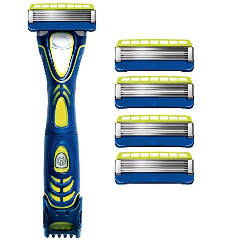 Schick Hydro Skin Comfort Beard Groomer, 4-in-1 Power Razor and Trimmer for Men, 1 Handle and 5 Refills Schick