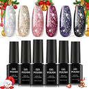 TOMICCA Glitter Gel Nail Polish Set of 6 Pcs Gel Polish Glitter Multi-color Sparkle Nail Gel Polish Kit Varnish Manicure Set Soak Off UV LED Nail Gel for Lady, Girls, Starter Nail DIY at Home TOMICCA