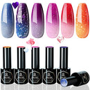 Color Changing Gel Nail Polish Set MEFA, Valentine's Day Gift Pink Blue Orange Purple Temperature Changing with Glitter 6 Colors Ombre Nail Art, Soak Off Long Lasting Manicure Starter Kit 5ml MEFA