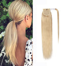 Blonde Ponytail Extension Remy Human Hair Clip in Ponytail Hair Extensions Wrap Around Pony Tails Hairpiece Comb Binding Long Straight One Piece Hair for Women 14inch Bleach Blonde