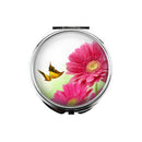Portable Makeup Compact Double Magnifying Mirror Cosmetic Foldable Pocket Style Mother of Pearl Unique Gerber Daisy Design Crafting Mania LLC.