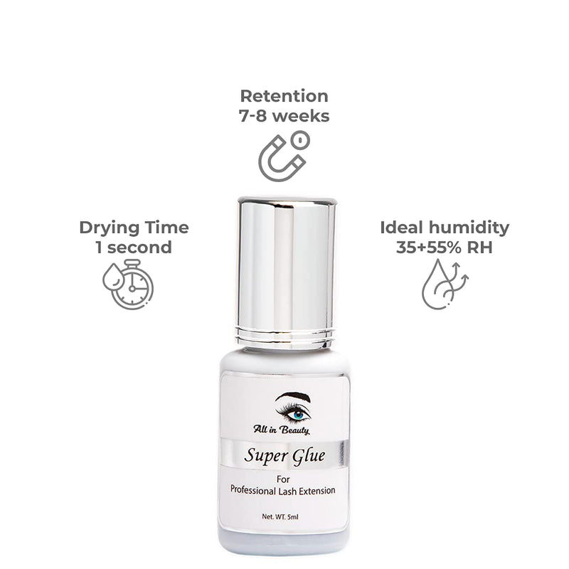 All in Beauty Eyelash Extension Super Glue, False Eyelash Adhesive, Lash Extension Supplies for Professionals Eyelashes Artists, Powerful Bonding Adhesive, 1 Second Drying time (5ml) All in beauty
