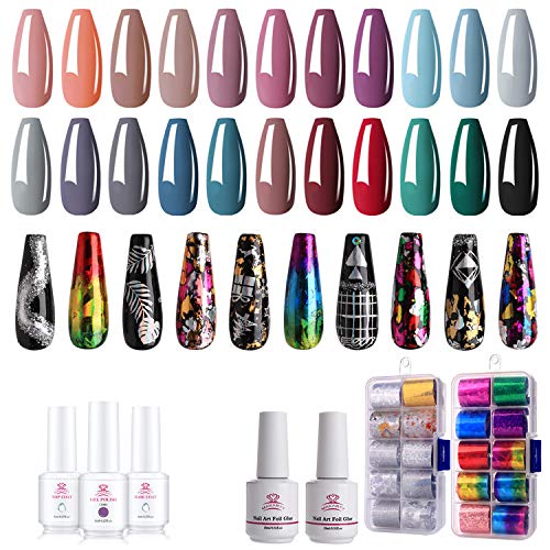 Makartt 20PCS 15ML Nail Art Foil Glue Gel with 2.5cm100cm Starry Sky Star Foil Stickers Set Nail Transfer Tips Manicure Art DIY 24 PCS 8ML Pastel Gel Nail Colors Gel Makartt