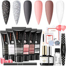 Modelones Poly Nail Gel Kit Enhancement Nude Gray Glitter Nail Extension Gel Kit Christmas New Year Gift with Slip Solution Trial Professional Technician All-in-One French Kit modelones