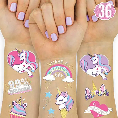 xo, Fetti Unicorn Party Supplies Temporary Tattoos for Kids - 36 Glitter Styles | Unicorn Party Favors and Birthday Decorations + Halloween Costume xo, Fetti