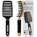 Boar Hair Brushes 2 Pack, Suitable for Men, Women & Kids’ Long Curly Wet or Dry Hair, HIPPIH Hairbrush for Thick Hair Can Adds Shine and Makes Hair Smooth HIPPIH