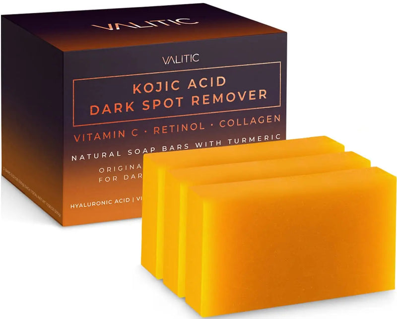 VALITIC Kojic Acid Dark Spot Remover Soap Bars with Vitamin C, Retinol, Collagen, Turmeric - Original Japanese Complex Infused with Hyaluronic Acid, Vitamin E, Shea Butter, Castile Olive Oil (2 Pack) Infinity Warehouse