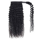 Seelaak 16 Inches Curly Hairpiece Wrap Around Ponytail Hair Piece with Clips Human Hair Ponytail Extensions 101g/set Magic Paste Binding Pony Tail Hairpiece for Black Women seelaak