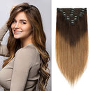 22"/22 inch 160g Double Weft Clip in Remy Human Hair Extensions Grade 7A Quality Full Head Thick Thickened Long Straight 8pcs 18clips Highlighted,Dark Brown to Light Brown MY-LADY