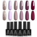 Beetles Gel Nail Polish Kit- 6 Colors Mauve Lilac and Maroon Gel Polish Set Glitter Nail Polish Soak Off LED Gel Nail Kit Nail Art Manicure Salon DIY at Home Decorations Gifts for Women Mother beetles Gel Polish