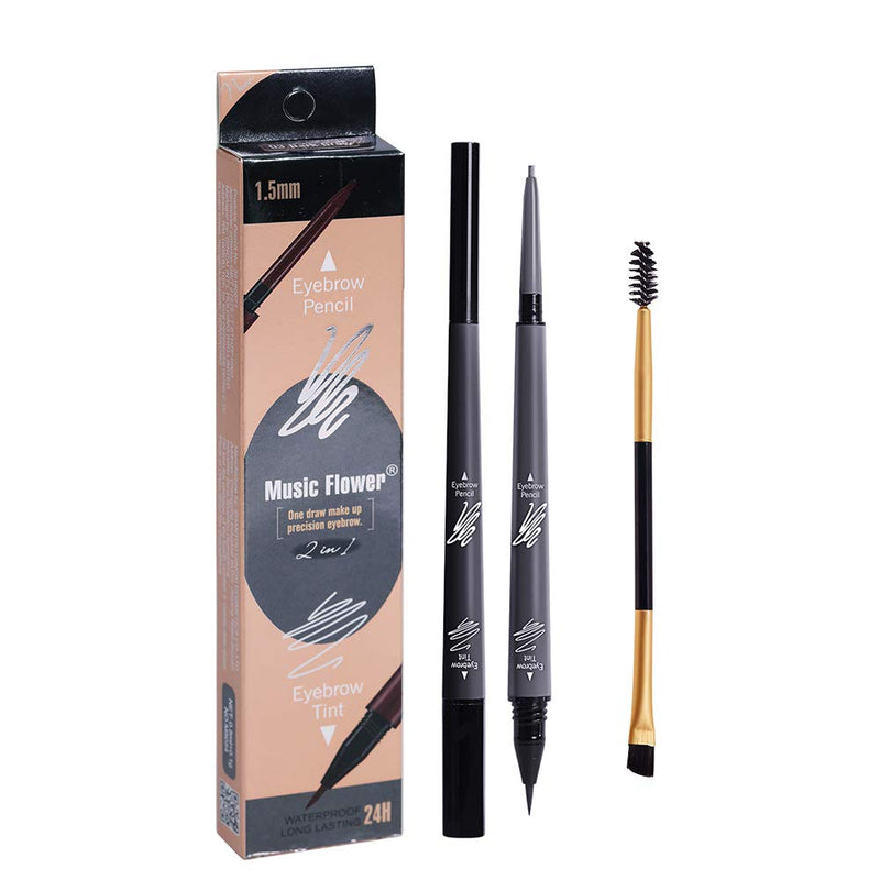 Music Flower Eyebrow Pencil Tint 1.5mm Ultra-Fine Microblading Pen 24h Long-lasting with Eyebrow Brush (Pack of 2, Dark grey+Soft grey) Music Flower Store