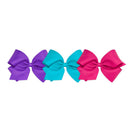 Wee Ones Girls' Medium Bow 3 Pack Set Solid Grosgrain Variety Pack on a WeeStay Clip - Delphinium, New Turquoise, and Shocking Pink Wee Ones