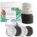 Luxury Bamboo Reusable Makeup Remover Pads, NYC, USA Brand (14 Pack), Four Layer Face Pads with Pocket - White and Grey Reusable Bamboo Face Pads - Eco-Conscious Makeup Remover Pads - Includes Mesh Washing Bag (White/Grey) TAYVADA