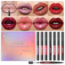 7Pcs Glitter Metallic Lip Liner and Lipstick Set Kit,evpct Matte to Glitter Liquid Lipstick Lip Gloss Set Red Brown Glitter Glossy Sparkly Lipstick Long Lasting with Lip Liner Lipliner Set for Women evpct