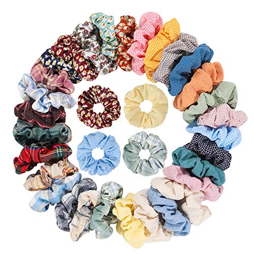 30 Pcs Hair Scrunchies Velvet Hair Chiffon and Linen Satin Elastic Flower Scrunchies Bobbles Soft Hair Ties Ropes Ponytail Holder Hair Accessories, Great for halloween Thanksgiving day and Christmas N-D