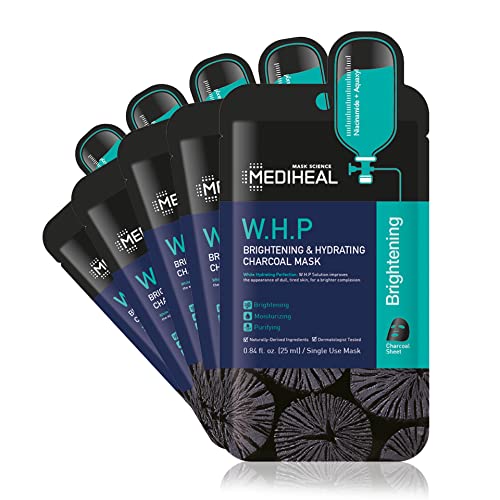 MEDIHEAL Official [Korea's No 1 Sheet Mask] - 5 Pack W.H.P Hydrating Charcoal Mask / Super Moisturizing & Brightening Facial Mask, Premium Charcoal Bamboo Sheet Mediheal