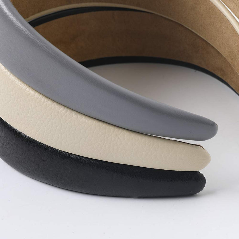 Headbands Women Hair Head Bands - 3 Wide Leather Headband Fashion Cute Hairbands Hair Accessories for Girls and Women Headbands Made of Soft PU (Classics Black Rich Soft Grey) Ivyu Store