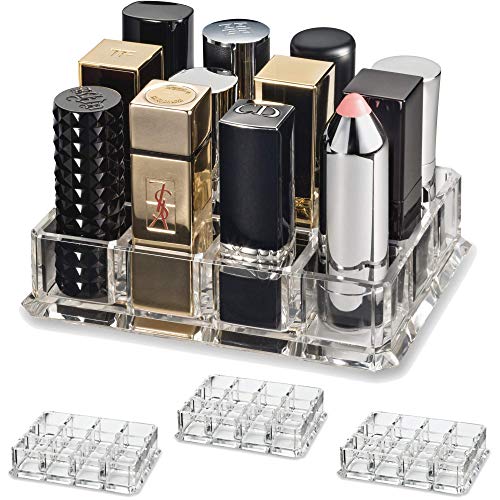 byAlegory (Set Of 3) Acrylic Lipstick Makeup Organizer Designed For Larger Base Lipsticks | 12 Space Beauty Storage Refillable Cosmetic Container - Clear BY ALEGORY