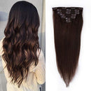 16 inches Clip in Hair Extensions Remy Human Hair - 70g 7pcs 16 Clips Straight Thick 100% Real Human Hair Extensions for Women Dark Brown