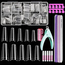 Coffin Nail Tips, IKOCO 500Pcs Clear Nail Tips Ballerina False Nails Half Cover Coffin Fake Nail Tips for Acrylic Nails with Glue Files and Buffers Clipper Brush for Beginners IKOCO