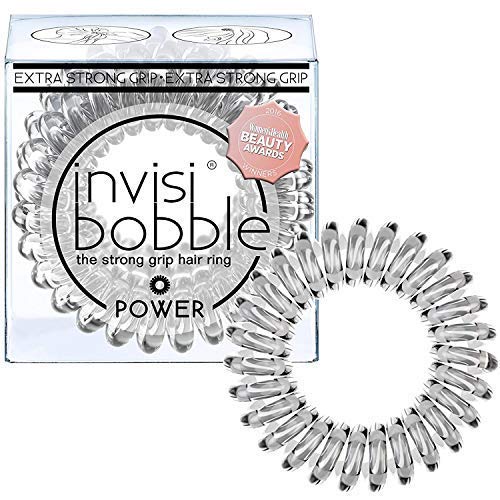 invisibobble Power Traceless Spiral Hair Ties - Pack of 3 Crystal Clear - Strong Elastic Grip Coil Hair Accessories for Active Women - No Kink, Non Soaking - Gentle for Girls Teens and Thick Hair invisibobble