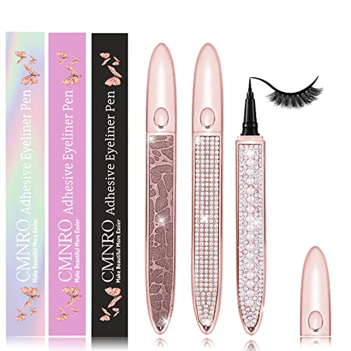 Eyelash Glue Pen Latex-Free Lash Glue Liner Self-Adhesive Eyeliner Pen 2 in 1 Eye Liner Pen lash Glue Pen Strong Hold Waterproof Eyelash Glue for False Lashes 3 PCS(Black) CMNRO