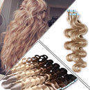 Wavy Rooted Tape in Hair Extensions 100g 40pcs 100% Human Hair Body Wave 24 inch Highlighted Ash Blonde & Bleach Blonde Long Soft Remy Hair Skin Weft Seamless Invisible Double Side Tape