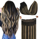 GOO GOO Human Hair Extensions Natural Black to Light Blonde, 100g Halo Hair Extensions 20 Inch Straight Real Hair Extensions with Fish Line Invisible Wire Hidden Crown Hair Extensions Hairpiece GOO GOO Store