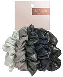 Kitsch Metallic Scrunchies for Hair, Hair Scrunchies for Women and Girls, Set of Fashion Scrunchies, 5 Pack (Gray/Blacks) Kitsch