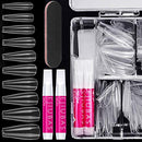 Fake Nails Kit Acrylic Nails - False Nails With Glue Ejiubas Press On Nails Set 500PCS Clear Full Cover False Nails 4PCS Nail Glues 1PC Nail File With Case Ejiubas