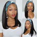 Headband Wig Natural Color Straight Human Hair Wig Scarf Wig Brazilian Remy Human Hair Wig Glueless Machine Made Headband Wig for Black Women 150% Density 20 Inch Borchan