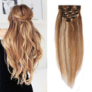 Double Weft 100% Remy Human Hair Clip in Extensions #12/613 10''-24'' Full Head Thick Thickened Long Soft Silky Straight 8pcs 18clips(24"/24 inch 170g,#12/613 Light Brown mix Bleach Blonde)