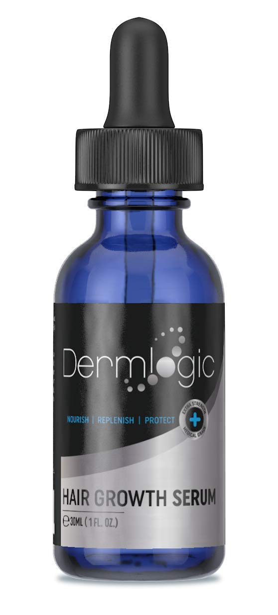Hair Growth Serum-Extra Strength DHT Blocker - Stimulates & Repairs New Follicle Regrowth. Grow Stronger, Thicker, Fuller, Longer, Healthier Hair. For Men & Women with No Side Effects. Dermlogic