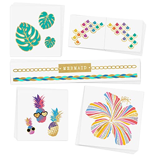 TROPICAL BRIGHTS VARIETY SET Flash Tattoos set of 25 assorted tropical inspired premium waterproof colorful metallic gold & silver jewelry temporary foil party tattoos - Party Supplies Flash Tattoos