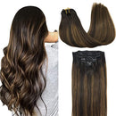 GOO GOO Clip in Hair Extensions Human Hair Balayage Dark Brown to Chestnut Brown 7pcs 120g 16 Inch Remy Human Hair Extensions Clip in Straight Thick Real Hair Extensions GOO GOO