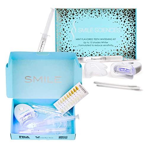 Smile Sciences Teeth Whitening Kit for Whiter and Brighter Smile with 5X LED Light Tooth Whitener ,Gel Syringes, Mouth Trays and Teeth whitening Pen (Peppermint Kit) Smile Sciences