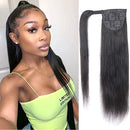 Feelgrace Straight Human Hair Ponytail Extension 10A Grade Brazilian Remy Human Hair Ponytail Extension for Black Women Wrap Around Silky Full Thick Straight Ponytail Hairpiece (14 Inch) Feelgrace