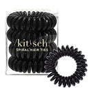 Kitsch Spiral Hair Ties, Coil Hair Ties, Phone Cord Hair Ties, Ponytail Hair Coils No Crease - 4 pcs, Black Kitsch