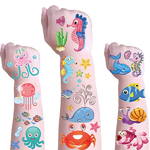 Mocossmy Animal Temporary Tattoos for Kids,10 Sheets Ocean Theme Waterproof Fake Tattoos Body Decoration DIY Crafts for Boys Girls Birthday Party Favor Supplies Goodie Bag Filler Stuffers Gifts Mocossmy