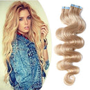 20 inch Tape in Hair Extensions Human Hair Body Wave 100% Remy Hair Invisible Silky Seamless Double Sided Tape Hairpieces for Women Ash Blonde 20pcs 50g