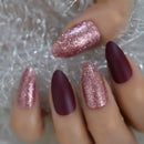 CoolNail Mix Rose Gold Glitter Frosted Burgundy Matte Stiletto False Nails 48pcs Full Cover Amlond Finished Pre Design Fake Nail Tips Coolnail
